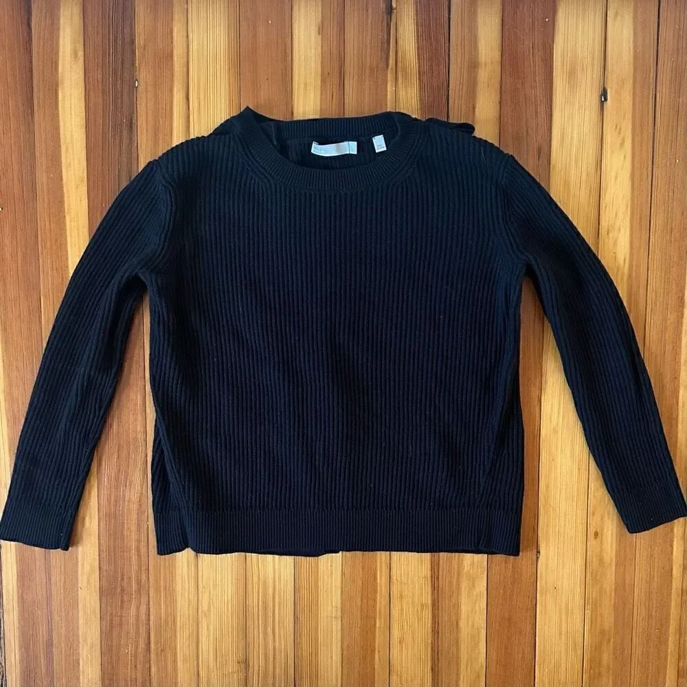 Vince Split Tie-Back Cashmere Blend Sweater in Black